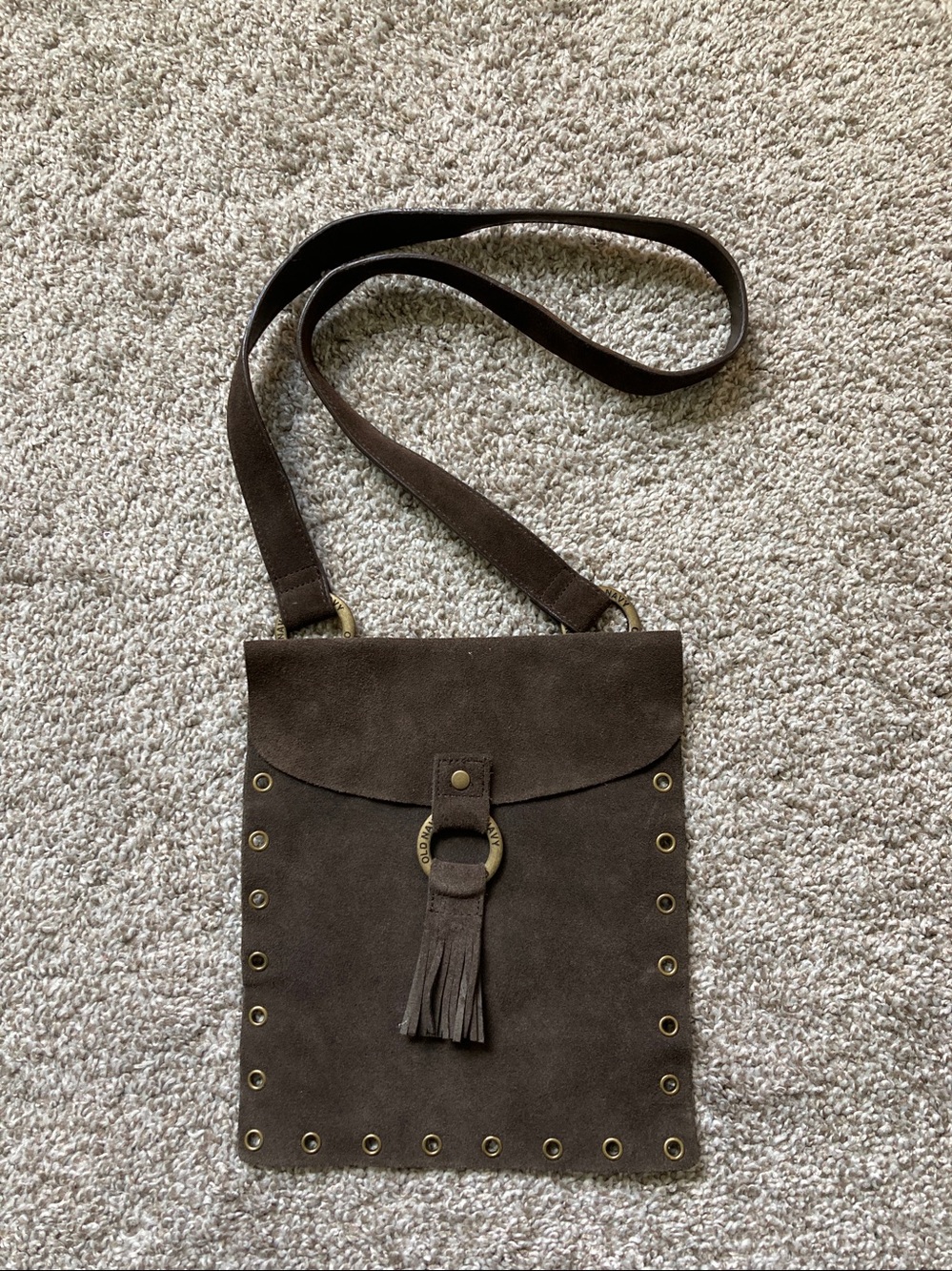 Vintage Y2K Old Navy Suede Purse Bag 2003 Western Fringe Tassel Grommets Boho